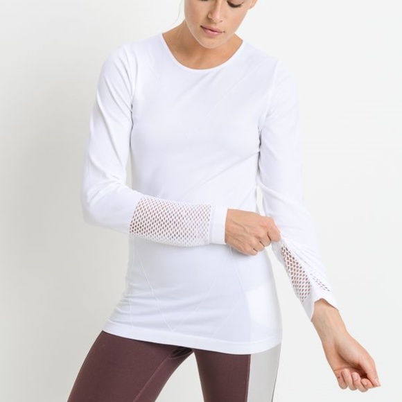 Fishnet Mesh Back Long Sleeve Muscle Top - Picture 2 of 5